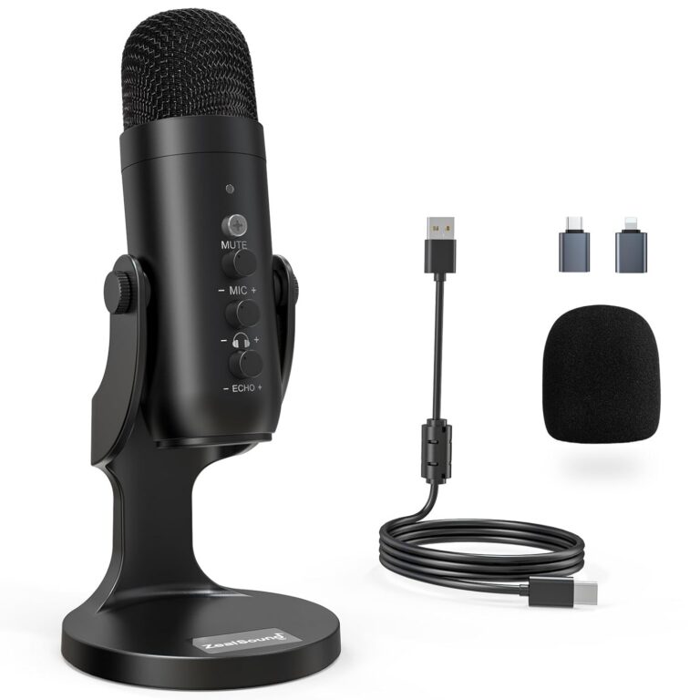 ZealSound Podcast Microphone for PC, Noise Cancellation USB Mic with Gain, Volume Adjustment & Mute Button, Monitoring & Echo, for YouTube, TikTok, Podcasting, Streaming,...