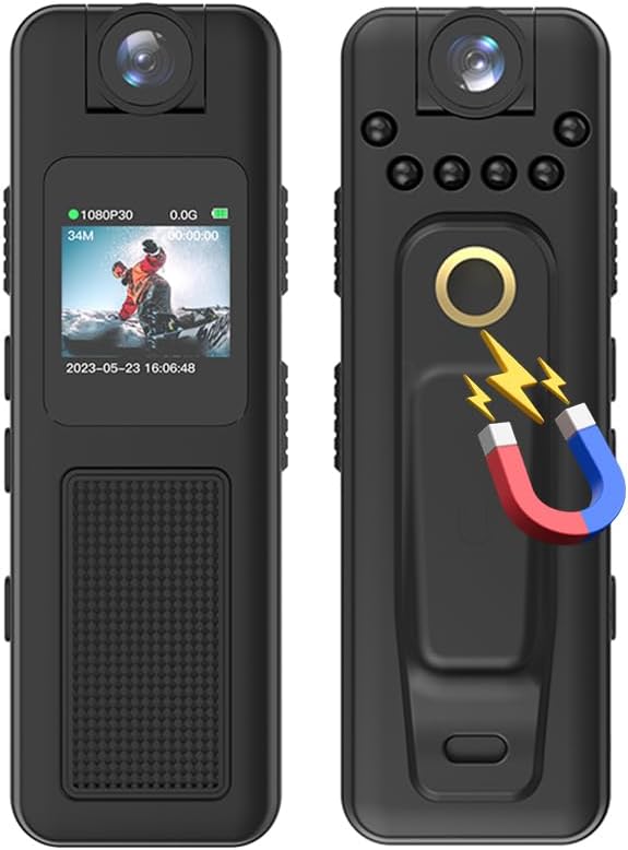 1080P Body Camera with Audio and Video Recording Wearable Body Cam Mini Webcam 180° Rotatable Lens IR Night Vision with Magnetic Back Clip for Delivery Personal Traveling...
