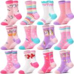 12 Pairs Baby Girls Toddlers Grips Socks Kids Anti Slip/Non Skid Funny Animal Cartoon Crew Cotton Breathable Socks
