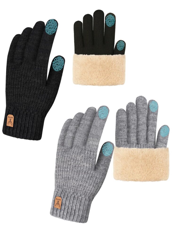 2 Pairs Winter Gloves Men Women, Touch Screen Gloves Warm Fleece, Knit Gloves for Ladies Cold Weather Running Gear
