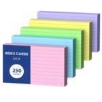 250 Count Index Cards 3x5 Cue Cards, 3 x 5 Inches Colored Flash Cards for Studying, Lined Index Note Cards Recipe Cards, Lined on Front, Blank on Back, Colored Index Flashcards...