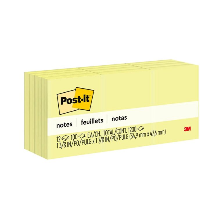 3M Post-it(R) Notes in Canary Yellow, 1 1/2in. x 2in., 100 Sheets Per Pad, Pack of 12