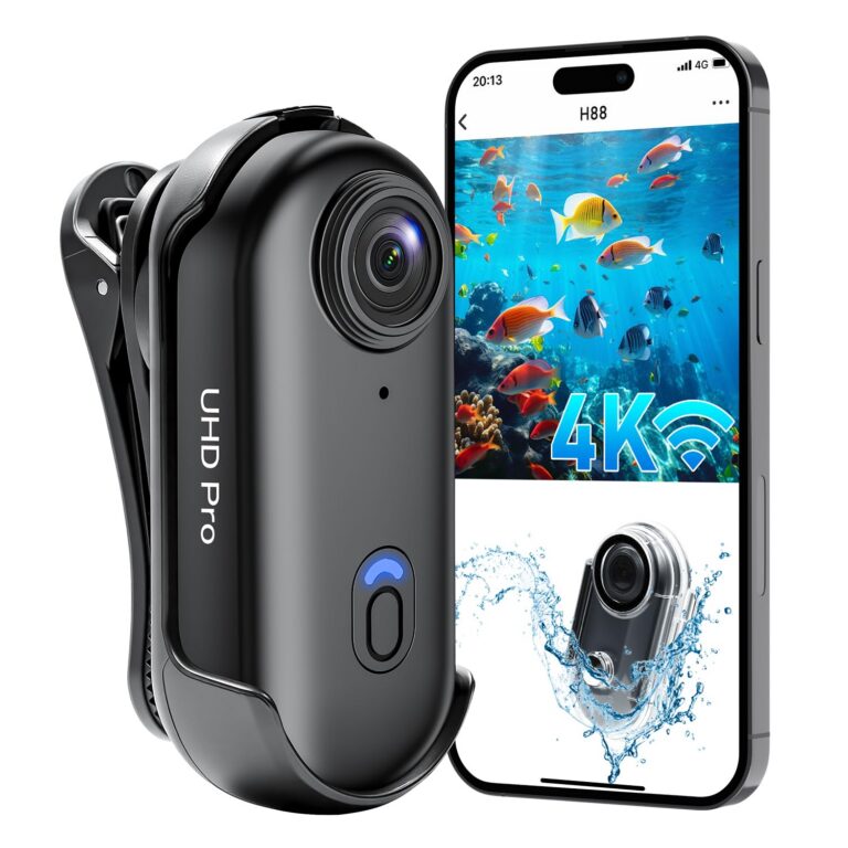 4K Action Camera, Wearable Sports Camera with 64GB, Hands-Free Recording WiFi POV Camera with Waterproof Case, Back clip, Thumb Size Body Cam Portable Camcorder for Cycling,...