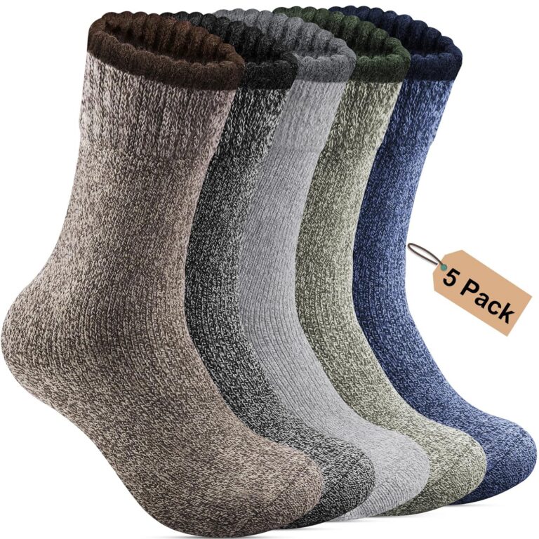 5 Pack Mens Merino Wool Socks for Winter Warm Thermal Socks Thick Hiking Socks for Camping Cozy Socks for Man