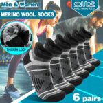 6 Pairs Merino Wool Ankle Running Hiking Socks Warm Winter Thermal Thick Compression Cushioning No Show Socks for Men Women