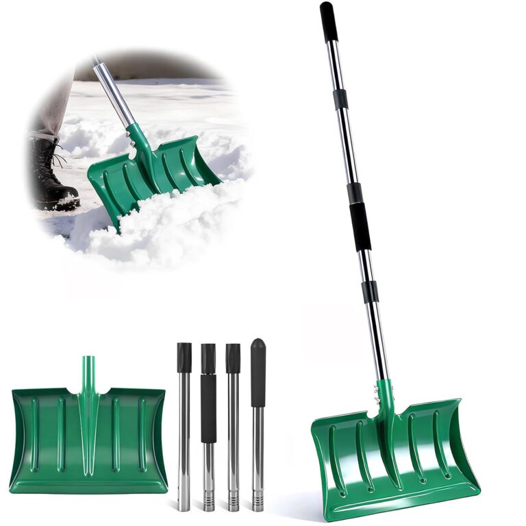 64" Long Handle Snow Shovel, Heavy Duty Metal Snow Shoveling Tool with 16" Wide Blade, 32mm Wide Ergonomic Handle & Anti-Freeze Foam for Snow Removal from Driveway & Car, Mulch,...