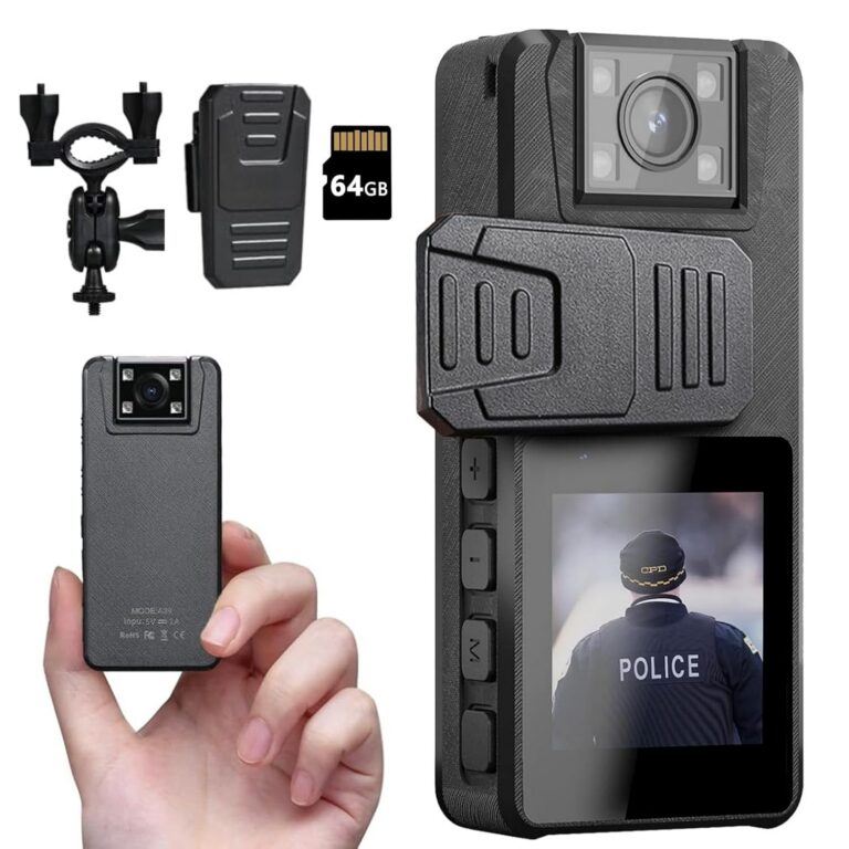 64GB Body Camera 1296P, Hoestr 3000mAh Camcorder with IR Night Vision, 180° Rotatable Lens and 2 Sturdy Clips, Body Cam with Video Recording for Police Cycle Delivery Home