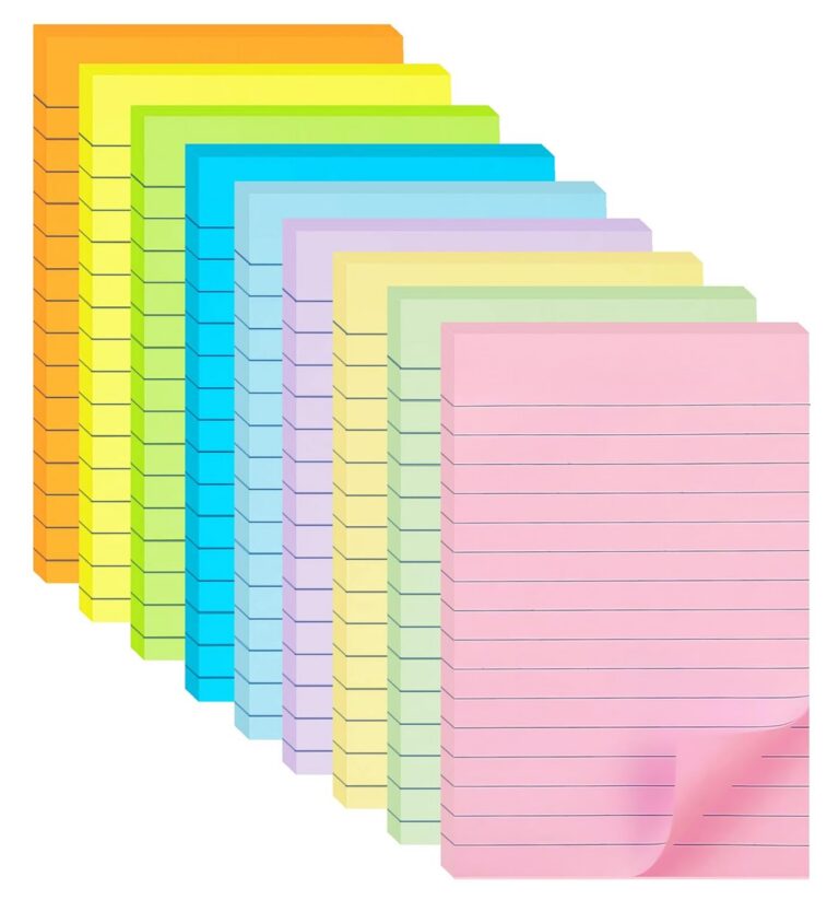 9 Pack Lined Sticky Notes, 4X6 in, 9 Pastel Colors Large Ruled Stickies Colorful Super Sticking Power Memo Pads Strong Adhesive, Sticky Notes with Lines for Home, Office