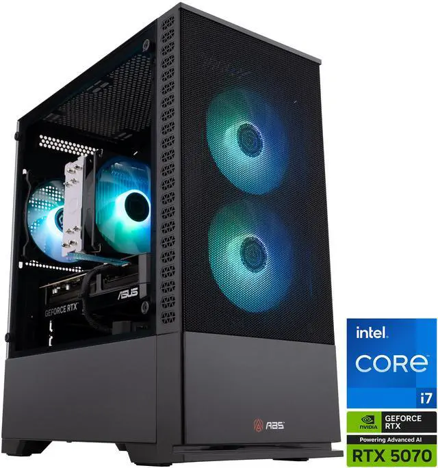 ABS Cyclone Aqua Gaming PC - Windows 11 - Intel Core i7-14700F - GeForce RTX 5070 - DLSS 4 - AI-Powered Performance - 32GB DDR5 6400MHz - 1TB M.2 SSD