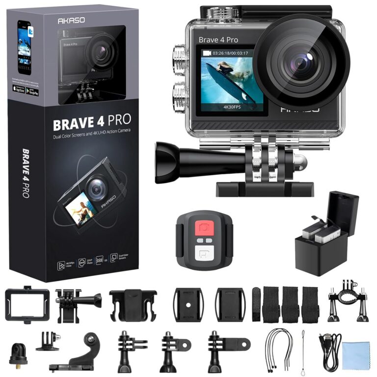 AKASO Brave 4 Pro 4K30fps Ultra HD Action Camera 131ft Waterproof Underwater Camera 20MP Vlogging Video Cameras Touch Screen EIS Remote Control 5XZoom 2xBatteries and Other...