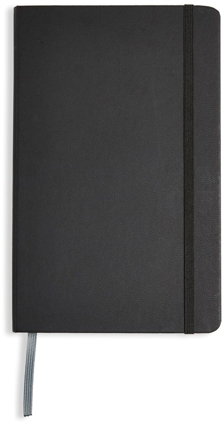 Amazon Basics Classic Lined Notebook, 240 Pages, Black Hardcover, 5 x 8.25-Inch