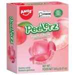 AMOS Peelerz Gummy Peach Candy, Naturally Flavored Peelable Fruit-Shaped Easter Candy, 8.47oz Box with 10 Individual Packs – Fun Peeling Gummy Made with Real Juice