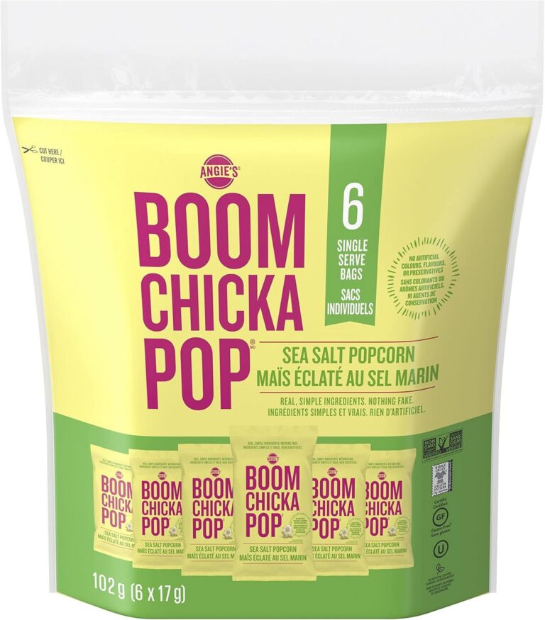 Angie’s BOOMCHICKAPOP® Ready-to-Eat Popcorn - Sea Salt, 17g per bag, Net weight - 102g, 6 Count