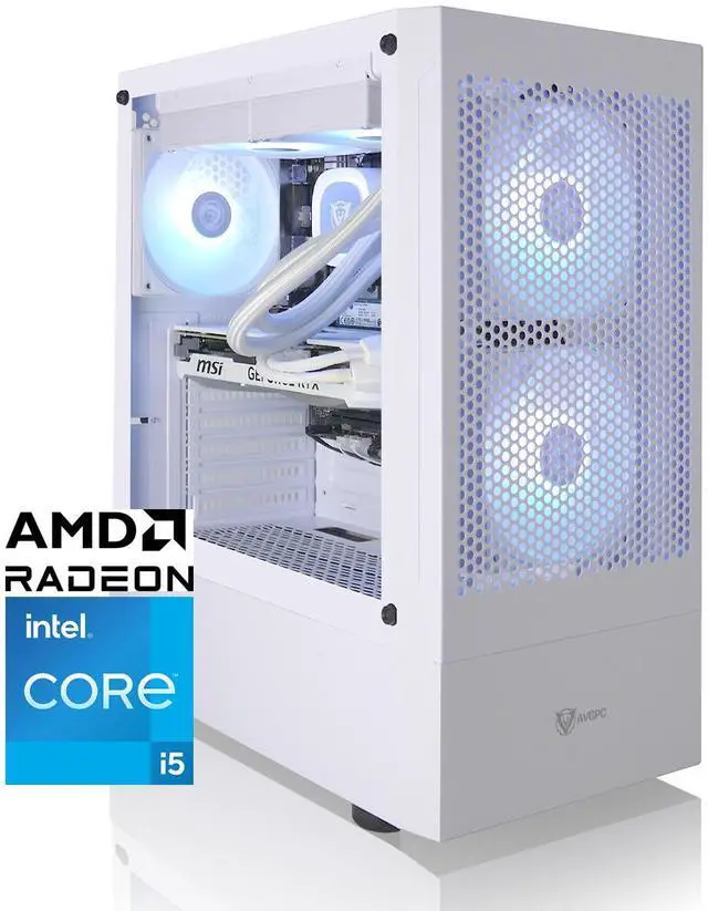 AVGPC Max Series Gaming PC - Intel Core i5-12600KF Unlocked, AMD RX 9060 XT GPU, 32GB RAM, 1TB M.2 NVMe SSD, 240mm Liquid CPU Cooler, ARGB Fans,