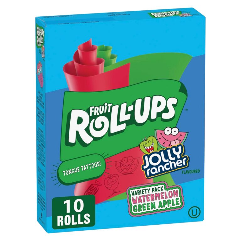 Betty Crocker Fruit Roll-Ups Variety Pack Jolly Rancher Green Apple and Watermelon, Fruit Flavoured Snacks, Pack of 10 Rolls