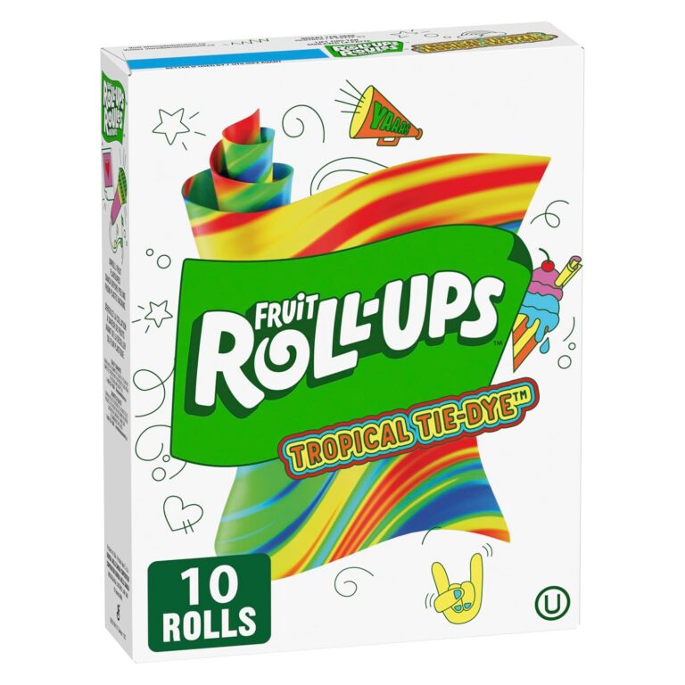 BETTY CROCKER FRUIT ROLLUPS - Tropical Tie-Dye Fruit Flavoured Snacks, Pack of 10 Rolls, Fruit Flavoured Snacks