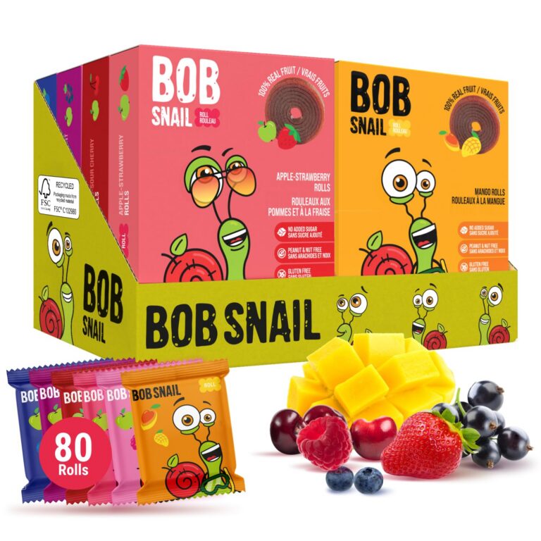 Bob Snail Fruit Roll Ups – Healthy Sweets Snacks, Real Dried Fruits, No Added Sugar, Vegan, Nut Free, Candy for Adults, Kids, with Blueberry, Raspberry, Blackberry – Bulk Gift...