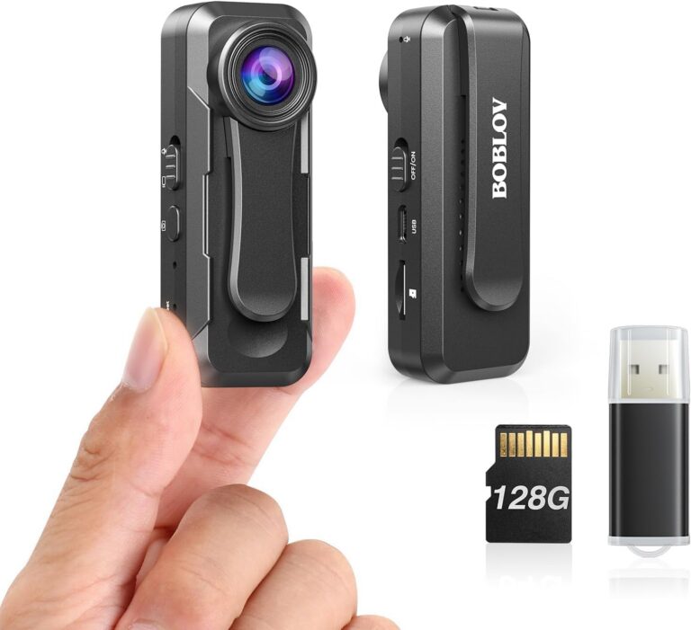 BOBLOV W1 128GB True 1080P Small Body Camera, Personal Pocket Video Camera with Audio Loop Recording Time Stamps External Memory Up to 128GTwo Clips and Easy to Operation (128GB)