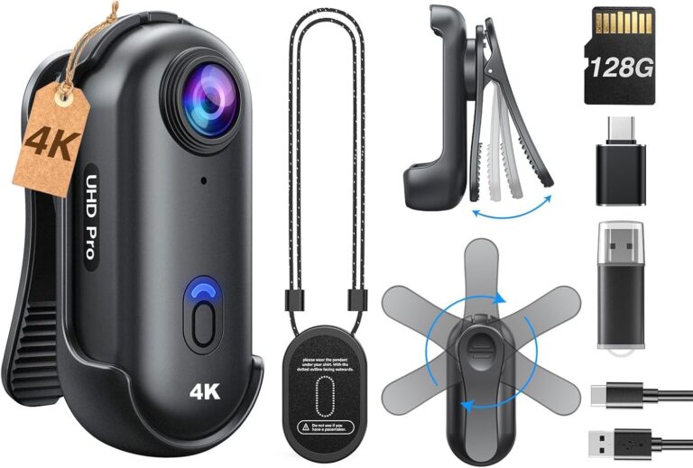 BOBLOV W4 4K Mini Body Camera, Wearable 128G Camera with 360°Rotatable Clip & Magnetic Clip, 120 Minutes for recording, Easy to Use and Take for Lecture, Traveling, Pet Walking...