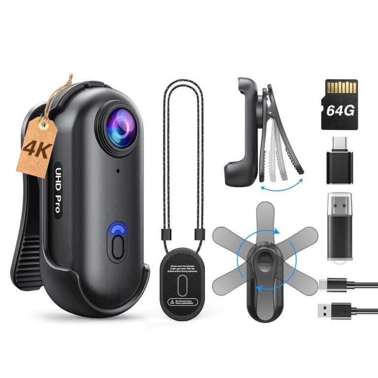 BOBLOV W4 4K Mini Body Camera, Wearable 64G Camera with 360°Rotatable Clip & Magnetic Clip, 120 Minutes for Recording, Easy to Use and Take for Lecture, Traveling, Pet Walking...