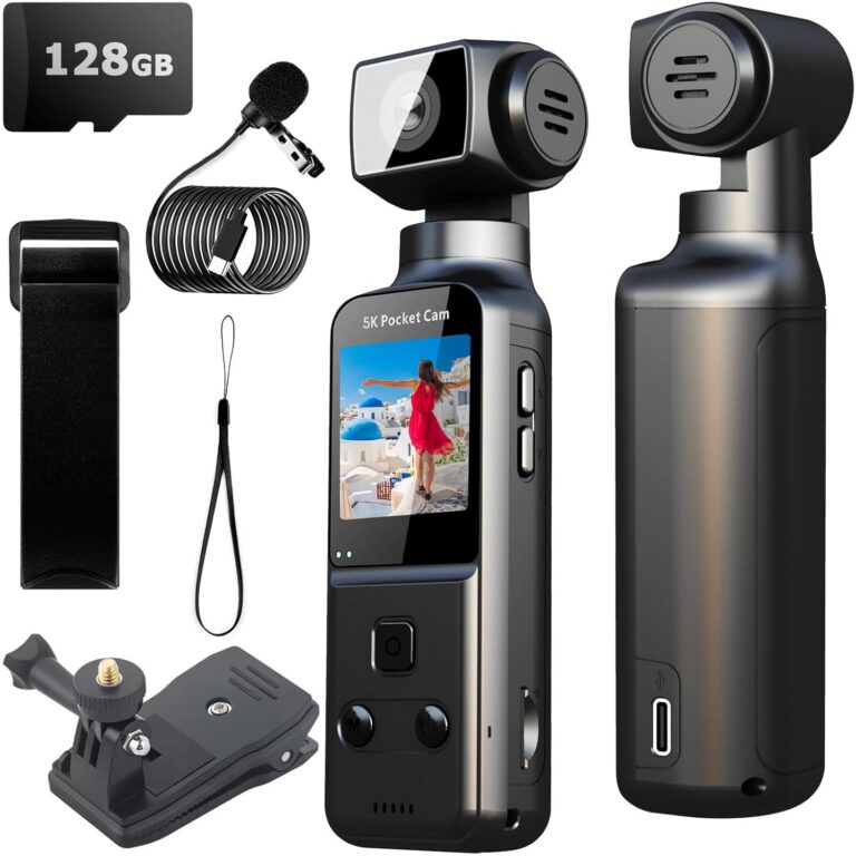 Body Camera 5K with External Microphone, Mini Video & Audio Pocket Cam 270° Rotation Camera for Outdoor Sport, Bike, Travel, Police Law Enforcement, Personal Civilians, 128GB...