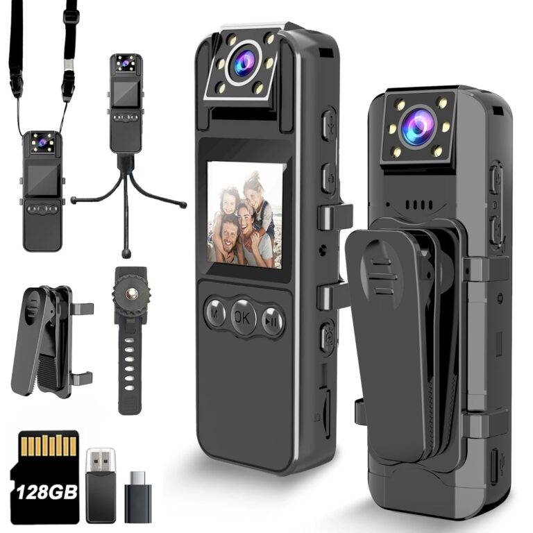 Body Camera with Audio and Video Recording, HD 1080P Body Cam with 180° Rotating Lens, 6HR Battery, IR Cut Auto Night Vision, 128GB Body Worn Camcorder, for Personal Civilians,...