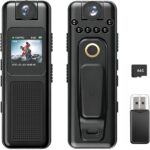 Body Cameras with Audio and Video Recording 1080P HD Video Voice Recorder, Body Cam with 64GB TF Card,Lens Rotation 180°, Night Vision, Magnetic Suction and Clamp, 0.85-inch...