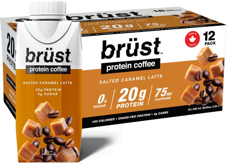 BRÜST PROTEIN COFFEE SALTED CARAMEL LATTE - Caramelly indulgence slightly sweet (20g Protein, 75mg Caffeine, 100 Calories) Caramel, Smooth, Slightly Sweetened Cold Brew Coffee,...