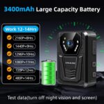 CAMMHD F6-256GB 4K Body Camera, 3400mAh Battery Work 12-14Hours,Waterproof IP68 Body Cameras with Audio and Video Recording H.265 Video Code Police Body Cam for Law Enforcement