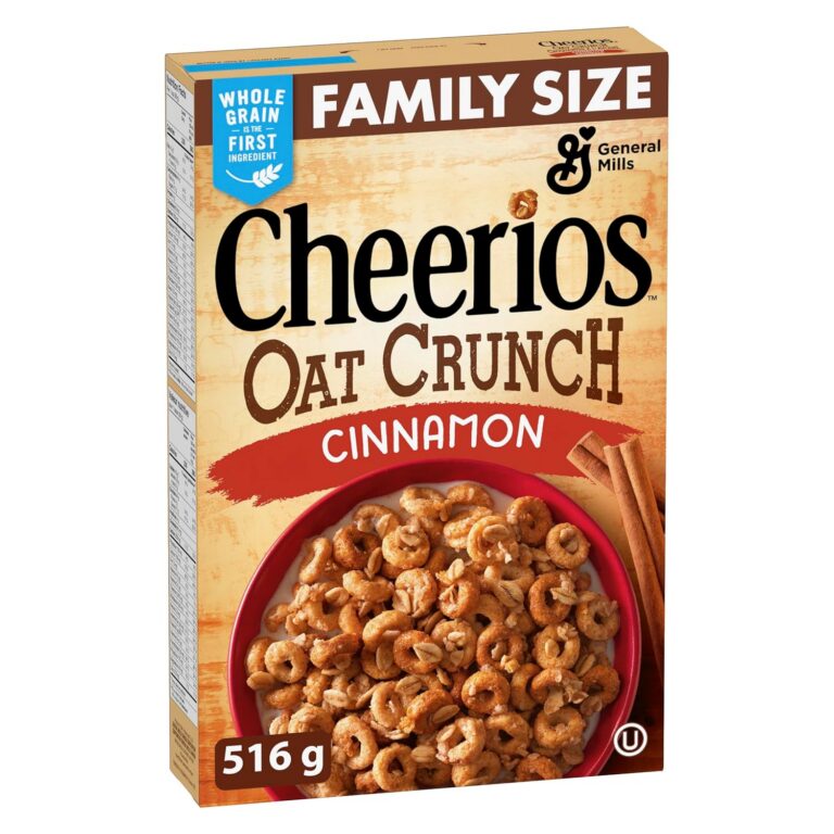 CHEERIOS - FAMILY SIZE PACK - Cinnamon Oat Crunch Cereal Box, No Artificial Colours, No Artificial Flavours, Whole Grain is the First Ingredient, 516 Grams Package of Cereal