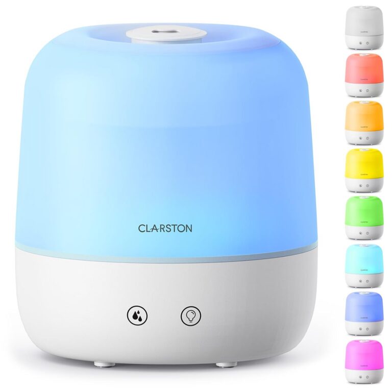 Clarston Humidifiers for Bedroom, 2L Top Fill with 360° Nozzle for Large Room, 7-Color Night Light, 24dB Quiet Cool Mist Air Humidifier for Baby Nursery & Plants, No BPA, Auto...