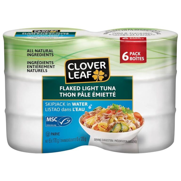 Clover Leaf Flaked Light Skipjack Tuna in Water - 170g, 6 Count - Canned Tuna - High in Protein - 13g of Protein Per 55g Serving - 100% Wild-Caught and Traceable Tuna - Trace My...