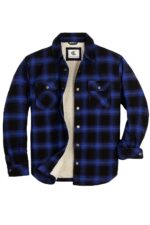 Coevals Club Men's Flannel Cotton Jacket Sherpa Lined Quilted Long Sleeve Plaid Snap Button Up Hooded Jacket Shirt