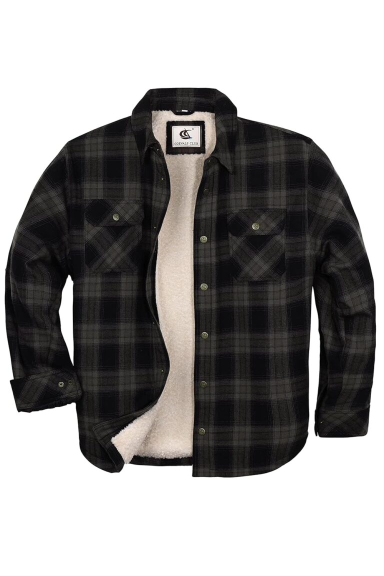 Coevals Club Men's Flannel Cotton Jacket Sherpa Lined Quilted Long Sleeve Plaid Snap Button Up Hooded Jacket Shirt