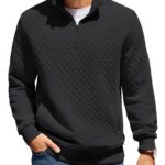 COOFANDY Mens Quarter Zip Pullover Quilted Sweatshirt Knit Long Sleeve Mock Neck Sweater Polo with Pocket