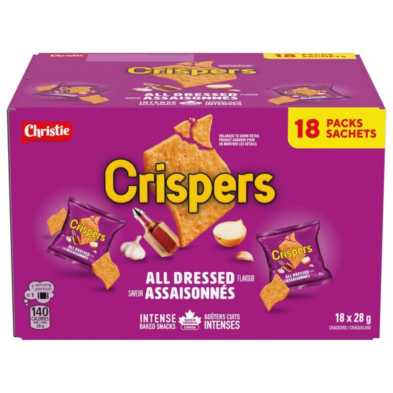 CRISPERS, All Dressed Flavour, 18 Individually Wrapped Snack Packs, Bulk Lunch School Snacks, Value Pack, Is It a Chip or a Cracker, 504 g (28 g bags each)