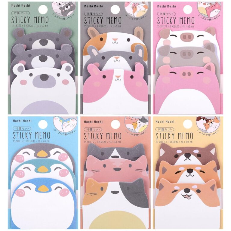 Cute Sticky Notes, 6 Pack 270 Sheets Kawaii Cartoon Animal Sticky Notes, Mini Cartoon Notes Animals Shape Markers Flags Self-Stick Memo Pads for School Home Office