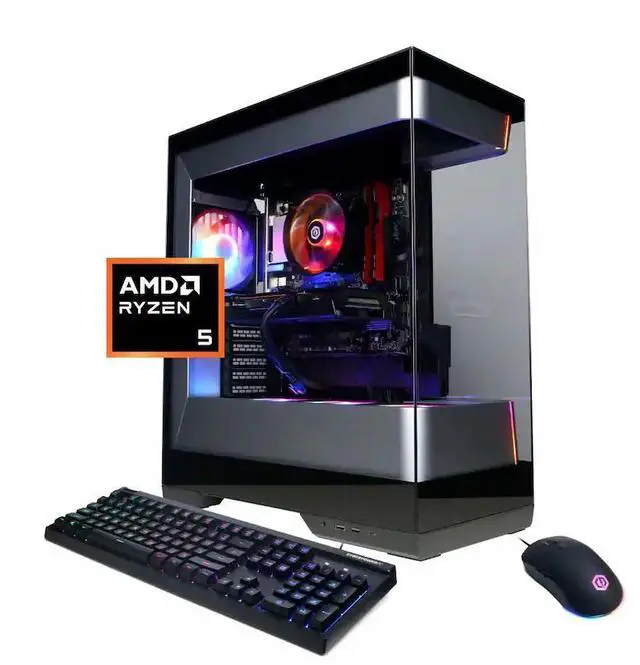 CyberPowerPC - Gaming Desktop - AMD Ryzen 5 5500 - AMD Radeon RX 6500 XT 4GB - 16GB Memory - 1TB PCIe 4.0 SSD - Black