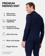 DANISH ENDURANCE Merino Wool Men's Thermal Tops for The Extreme Cold, Heavyweight, Warm Thermal Underwear for Winter
