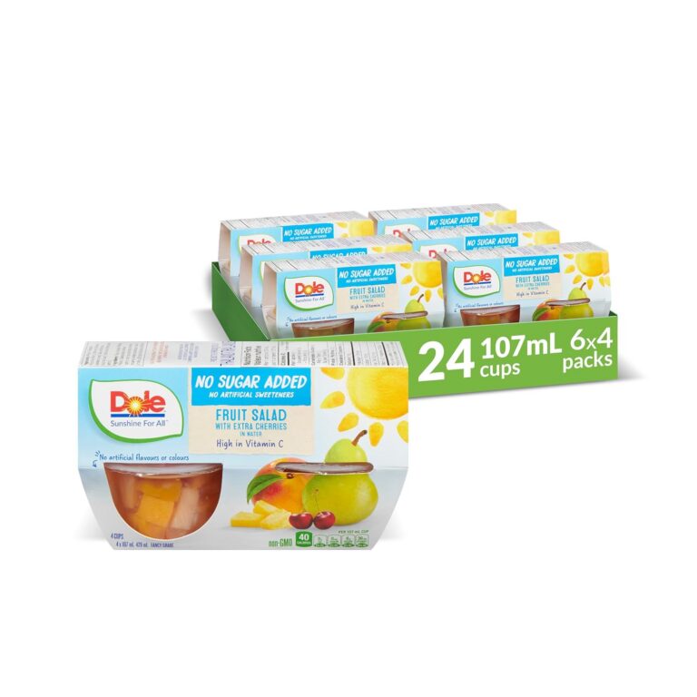 Dole Fruit Bowls Fruit Salad with Extra Cherries in Water, No Sugar Added, Healthy School Snacks, 107ml, 24 Cups, Packaging May Vary