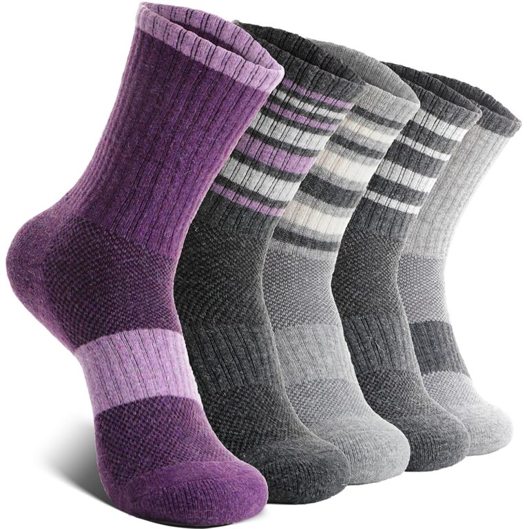 EBMORE Womens Merino Wool Hiking Socks Thermal Winter Warm Crew Cushion Compression Work Moisture Wicking Socks 5 Pairs