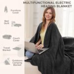 Electric Heated Blanket Queen Size 84"x90" - 4 Heat Settings, 10H Auto Shut Off, Soft Coral Fleece & Sherpa Fabric, Machine Washable, Iron Gray