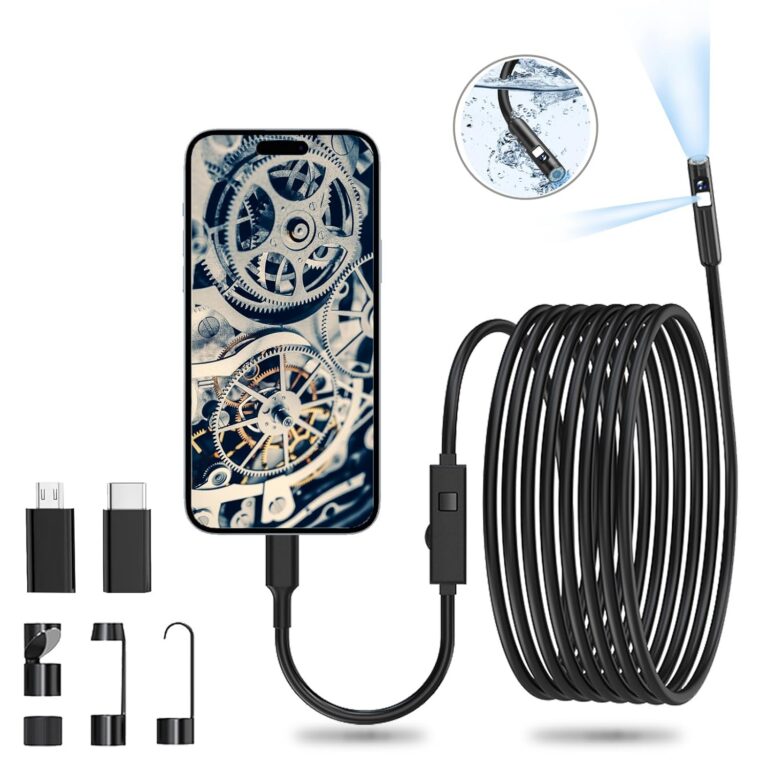 Endoscope Camera with Light，7.9mm 1920P HD IP67 Waterproof Borescope with 8+1 Adjustable LED Lights, Camera Compatible for Android,iPhone, iPad(Black,9.8FT)
