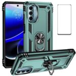 for Samsung Galaxy A06 Case with Screen Protector,Ring Kickstand Military Protective Shockproof Defender Armor Dual Layer Protection Back Cover Phone Case for Samsung A06 (Green)