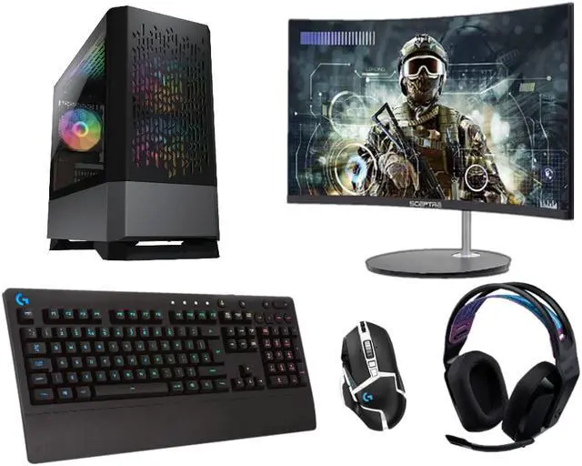 Gaming Computer Bundle | RTX 2060 12GB | Ryzen 5600 | 16GB RAM | 1TB SSD | Curved Monitor & Logitech Keyboard, Mouse, and Headset
