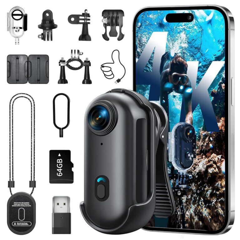 Generic 4K Mini Body Camera, Wearable Action Cam, Sports Action Camera, Thumb Size Hands-Free Recording, Mount Anywhere for Work, Travel, Fishing, Pet Walking
