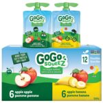 GoGo squeeZ Fruit Sauce Snack Pouches Variety Pack - Apple Apple, Apple Banana. 100% Real Fruit Puree, No Sugar Added, No Preservatives, 12 x 90g Squeezable Fruit Snacks