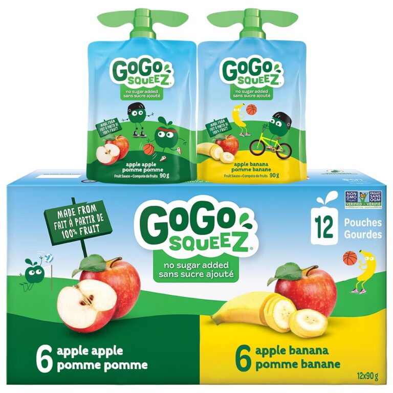 GoGo squeeZ Fruit Sauce Snack Pouches Variety Pack - Apple Apple, Apple Banana. 100% Real Fruit Puree, No Sugar Added, No Preservatives, 12 x 90g Squeezable Fruit Snacks
