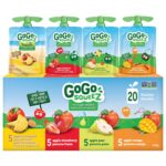 GoGo squeeZ Fruit Sauce Variety Pack, Apple, Strawberry, Peach, Banana, No Sugar Added. 90g per pouch, Pack of 20