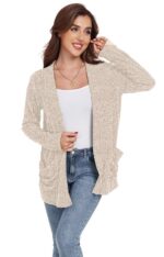 GRECERELLE Cardigan for Women Lightweight Open Front Long Sleeve Ribbed Knit Ladies Casual Sweater Outerwear with Pockets